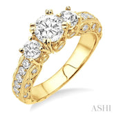 1 1/4 Ctw Diamond Engagement Ring with 1/2 Ct Round Cut Center Stone in 14K Yellow Gold