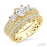 1 5/8 ctw Diamond Wedding Set with 1 1/4 ctw Round Cut Engagement Ring and 3/8 ctw Wedding Band in 14K Yellow Gold