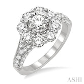 1 1/2 Ctw Diamond Flower Semi-Mount Engagement Ring in 14K White Gold