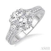 1 Ctw Diamond Flower Engagement Ring with 1/3 Ct Round Cut Center Stone in 14K White Gold