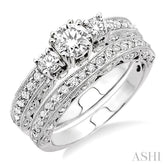 1 1/4 ctw Diamond Wedding Set with 7/8 ctw Round Cut Engagement Ring and 3/8 ctw Wedding Band in 14K White Gold