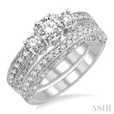 1 1/4 Ctw Diamond Wedding Set with 7/8 Ctw Round Cut Engagement Ring and 3/8 Ctw Wedding Band in 14K White Gold
