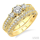 1 1/4 Ctw Diamond Wedding Set with 7/8 Ctw Round Cut Engagement Ring and 3/8 Ctw Wedding Band in 14K Yellow Gold