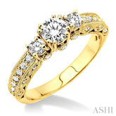 7/8 ctw Diamond Engagement Ring with 1/3 ct Round Cut Center Stone in 14K Yellow Gold