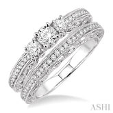 3/4 Ctw Diamond Wedding Set with 1/2 Ctw Round Cut Engagement Ring and 1/6 Ctw Wedding Band in 14K White Gold