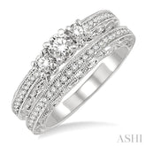 3/4 Ctw Diamond Wedding Set with 1/2 Ctw Round Cut Engagement Ring and 1/6 Ctw Wedding Band in 14K White Gold
