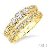 3/4 Ctw Diamond Wedding Set with 1/2 Ctw Round Cut Engagement Ring and 1/6 Ctw Wedding Band in 14K Yellow Gold