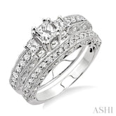 1 1/4 ctw Diamond Wedding Set with 7/8 ctw Princess Cut Engagement Ring and 3/8 ctw Wedding Band in 14K White Gold
