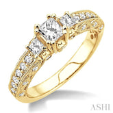 7/8 ctw Diamond Engagement Ring with 1/3 ct Princess Cut Center Stone in 14K Yellow Gold