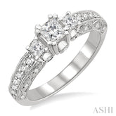 7/8 Ctw Diamond Engagement Ring with 1/3 Ct Princess Cut Center Stone in 14K White Gold