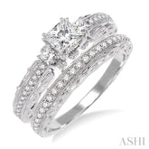 3/4 ctw Diamond Wedding Set with 1/2 ctw Princess Cut Engagement Ring and 1/5 ctw Wedding Band in 14K White Gold