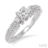 1/2 ctw Diamond Engagement Ring with 1/3 ct Princess Cut Center Stone in 14K White Gold