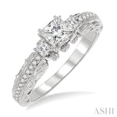1/2 Ctw Diamond Engagement Ring with 1/3 Ct Princess Cut Center Stone in 14K White Gold