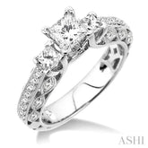 1 1/4 ctw Diamond Engagement Ring with 1/2 ct Princess Cut Center Stone in 14K White Gold