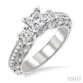 1 1/4 Ctw Diamond Engagement Ring with 1/2 Ct Princess Cut Center Stone in 14K White Gold