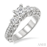 1 1/4 Ctw Diamond Engagement Ring with 1/2 Ct Princess Cut Center Stone in 14K White Gold