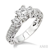 7/8 ctw Diamond Engagement Ring with 1/3 ct Princess Cut Center Stone in 14K White Gold