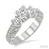 7/8 Ctw Diamond Engagement Ring with 1/3 Ct Princess Cut Center Stone in 14K White Gold