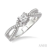 1/2 Ctw Diamond Engagement Ring with 1/4 Ct Princess Cut Center Stone in 14K White Gold