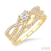 5/8 Ctw Diamond Wedding Set with 1/2 Ctw Princess Cut Engagement Ring and 1/8 Ctw Wedding Band in 14K Yellow Gold