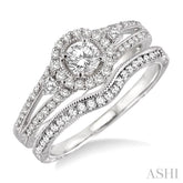 3/4 Ctw Diamond Wedding Set with 5/8 Ctw Round Cut Engagement Ring and 1/6 Ctw Wedding Band in 14K White Gold