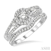 3/4 Ctw Diamond Wedding Set with 5/8 Ctw Round Cut Engagement Ring and 1/6 Ctw Wedding Band in 14K White Gold