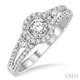 5/8 Ctw Diamond Engagement Ring with 1/5 Ct Round Cut Center Stone in 14K White Gold