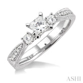 1/2 Ctw Diamond Engagement Ring with 1/3 Ct Princess Cut Center Stone in 14K White Gold