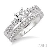 5/8 ctw Diamond Wedding Set with 1/2 ctw Princess Cut Engagement Ring and 1/8 ctw Wedding Band in 14K White Gold