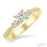1/2 Ctw Diamond Engagement Ring with 1/3 Ct Princess Cut Center Stone in 14K Yellow Gold