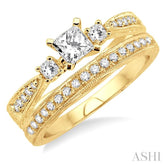 5/8 ctw Diamond Wedding Set with 1/2 ctw Princess Cut Engagement Ring and 1/8 ctw Wedding Band in 14K Yellow Gold