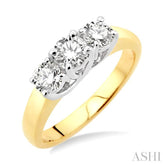 1 Ctw Three Stone Round Cut Diamond Ring in 14K Yellow and White Gold