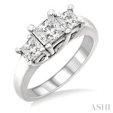 2 Ctw 3 Stone Princess Cut Diamond Ring in 14K White Gold