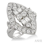 2 Ctw Baguette and Round Cut Traditional Diamond Ring in 18K White Gold