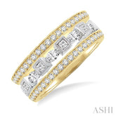 3/4 Ctw Round Cut Diamond Triple Band Set in 14K Yellow and White Gold