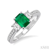 7x5 MM Octagon Cut Emerald and 1/2 Ctw Round Cut Diamond Precious Ring in 14K White Gold