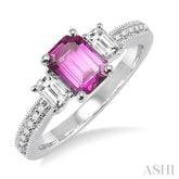 7x5 MM Octagon Cut Pink Sapphire and 1/2 Ctw Round Cut Diamond Precious Ring in 14K White Gold