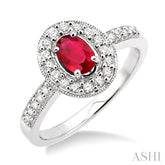 6x4 MM Oval Cut Ruby and 1/4 Ctw Round Cut Diamond Ring in 14K White Gold