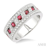 2.6 MM Round Cut Ruby and 5/8 Ctw Round Cut Diamond Precious Band in 18K White Gold
