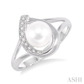 6.5 MM Round Shape Cultured Pearl and 1/20 Ctw Round Cut Diamond Ring in 10K White Gold