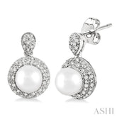 6 MM Cultured Pearl and 1/3 Ctw Round Cut Diamond Earrings in 14K White Gold