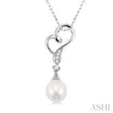 9x7 MM Briolette Cut Cultured Pearl and 1/20 Ctw Round Cut Diamond Drop Pendant in 10K White Gold with Chain
