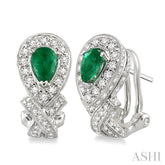 6x4 MM Pear Shape Emerald and 1 Ctw Round Cut Diamond Precious Earrings in 14K White Gold