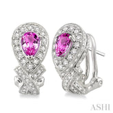 6x4 MM Pear Shape Pink Sapphire and 1 Ctw Round Cut Diamond Precious Earrings in 14K White Gold