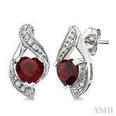 6x6 MM Heart Shape Garnet and 1/20 Ctw Round Cut Diamond Semi-Precious Earrings in 14K White Gold