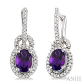 7x5 MM Oval Cut Amethyst and 1/3 Ctw Round Cut Diamond Earrings in 14K White Gold