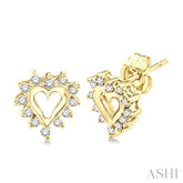 1/4 Ctw Round Cut Diamond Heart Earrings in 10K Yellow Gold