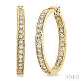 1 Ctw Round Cut Diamond Hoop Earrings in 14K Yellow Gold