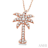 1/5 Ctw Palm Tree Round Cut Diamond Pendant in 10K Rose Gold with Chain