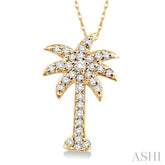 1/5 Ctw Palm Tree Round Cut Diamond Pendant in 10K Yellow Gold with Chain